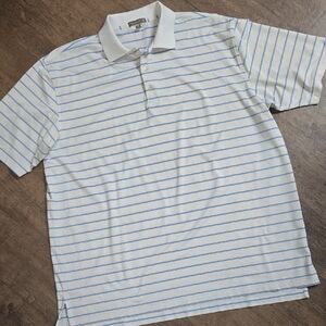 PETER MILLAR White and Blue Striped Polo Shirt XXL